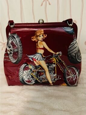 Retro Pin-Up Burgundy Motorcycle Satchel